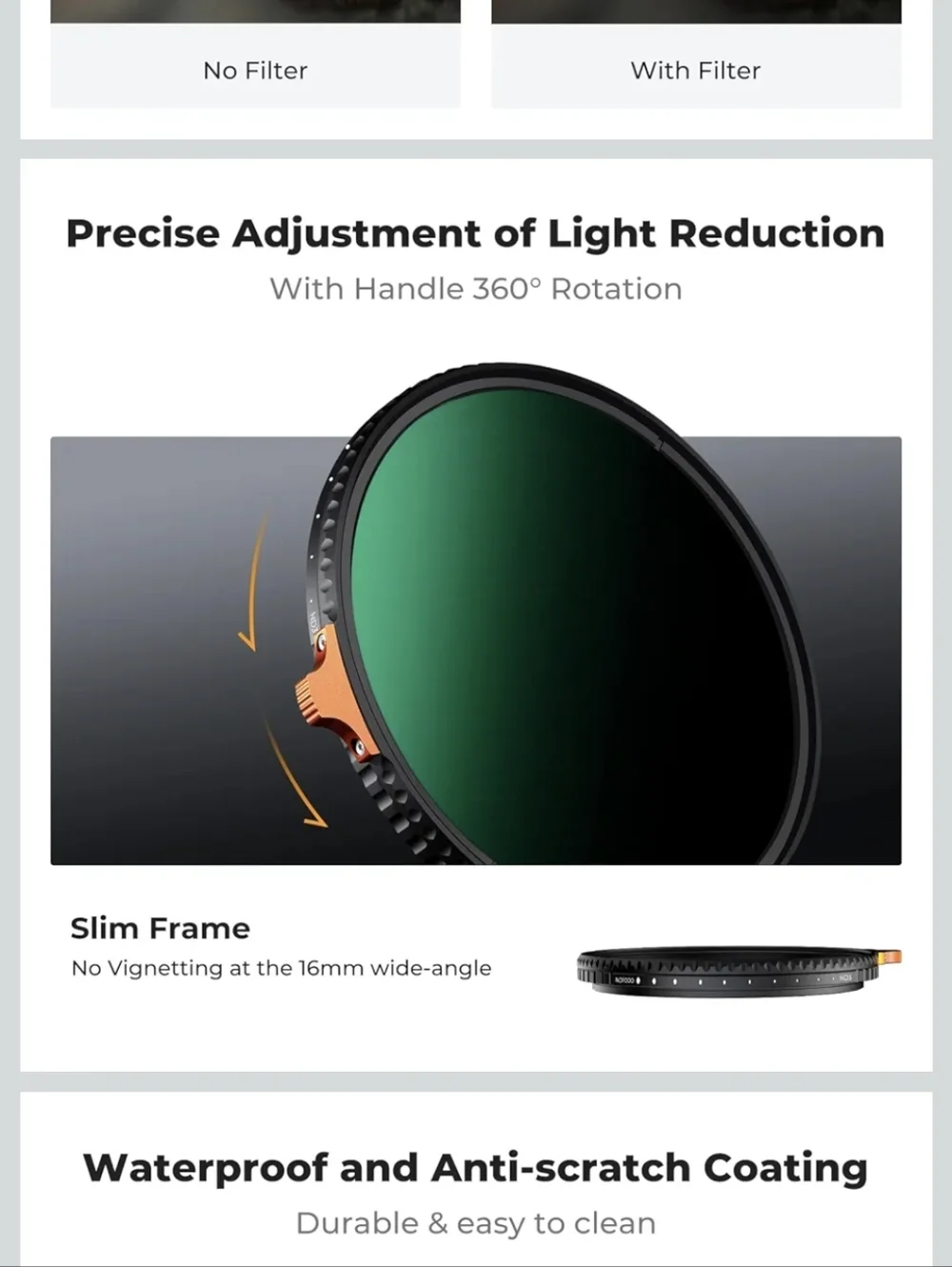 NIB K&F CONCEPT 55mm Variable ND Lens Filter ND3-ND1000 Nano-x